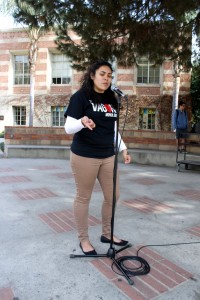 Student performing a spoken word poem. 